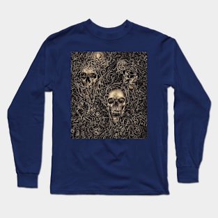 Design of skulls, undead among golden vines Long Sleeve T-Shirt